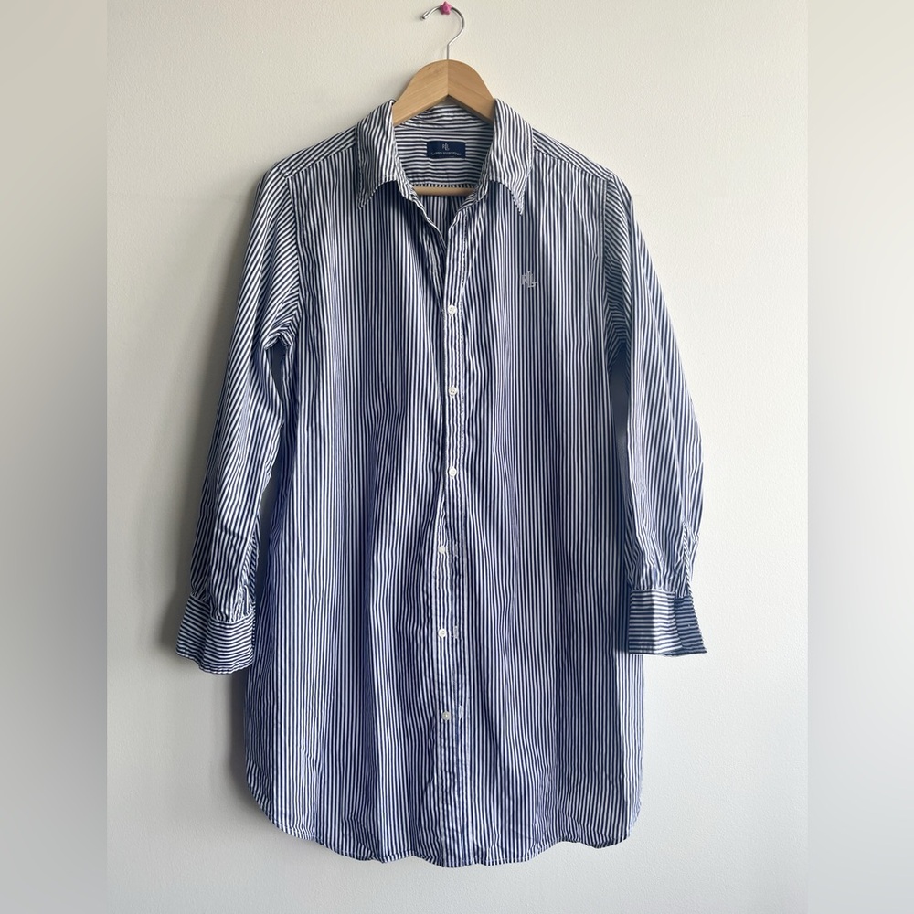 Ralph Lauren Essentials Women’s Stripe Button-Down Tunic Size Large